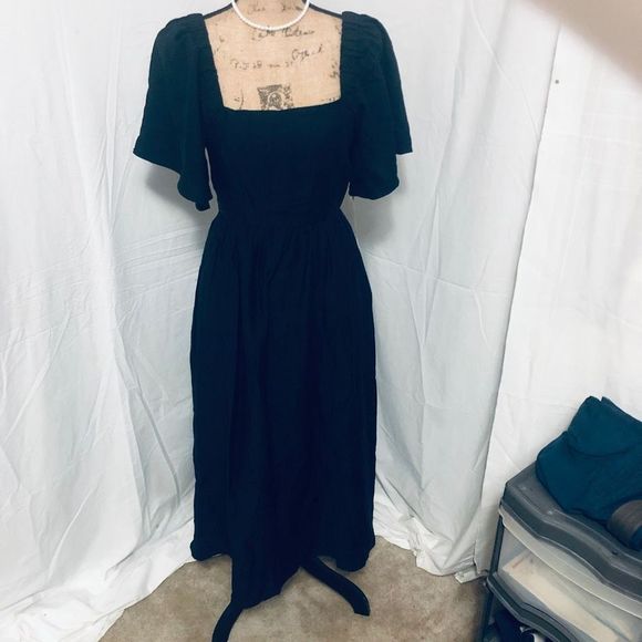 A New Day Women's Black Square Neck Puff Sleeve A-Line Maxi Dress Size 6 NWT - Picture 11 of 12